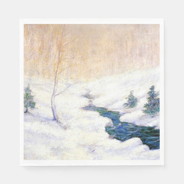 Stream in a Snowy Winter Landscape (Christmas Art) Napkins (Front)