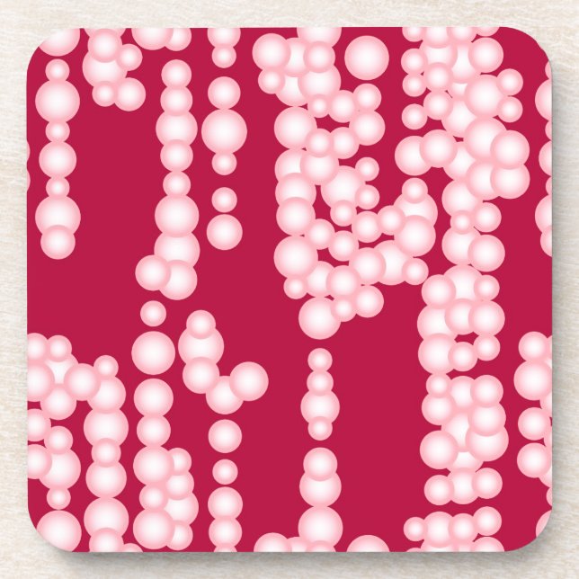 Stream of bubbles, pink and burgundy beverage coaster (Front)