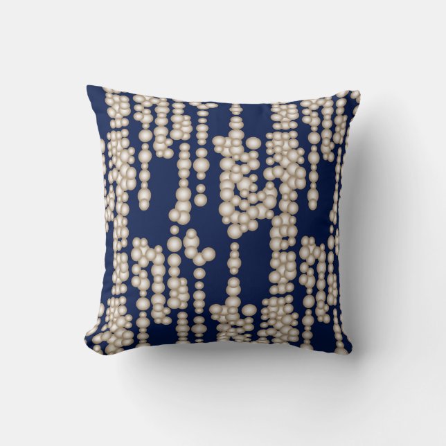 Stream of bubbles, white on navy blue throw pillow (Front)