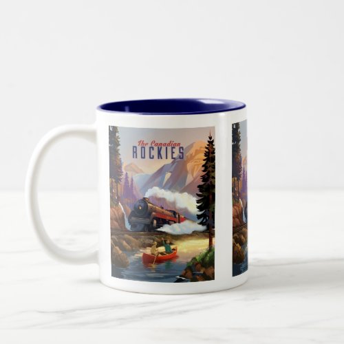 Stream train in Rocky Mountains Two_Tone Coffee Mug
