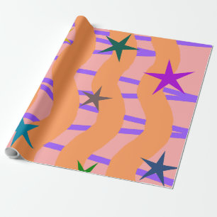 Streamers and stars  wrapping paper