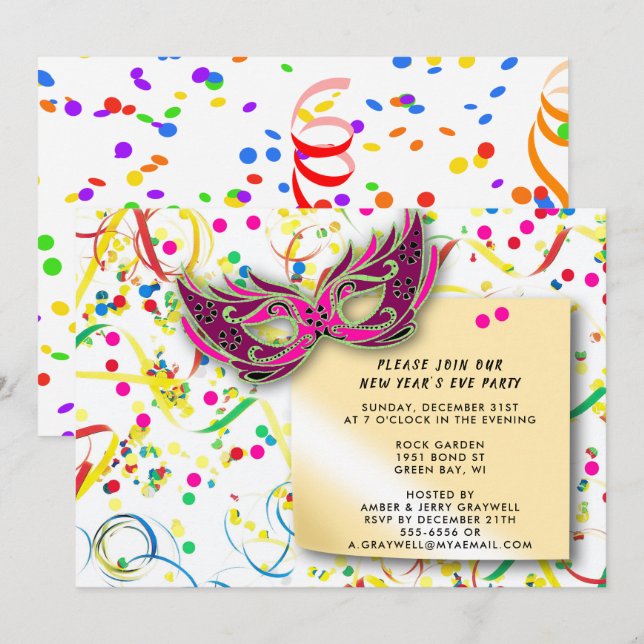 Streamers & Confetti New Year’s Eve Party Invitation (Front/Back)