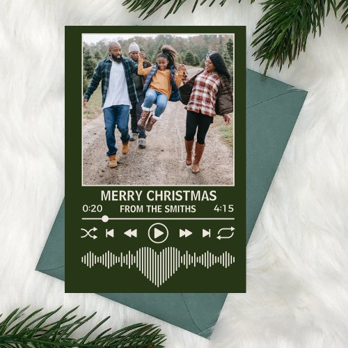Streaming Music Player Green Photo Christmas Holiday Card