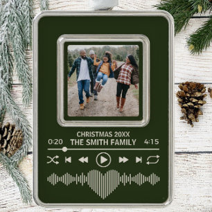 Streaming Music Player Green Photo Holiday Christmas Ornament