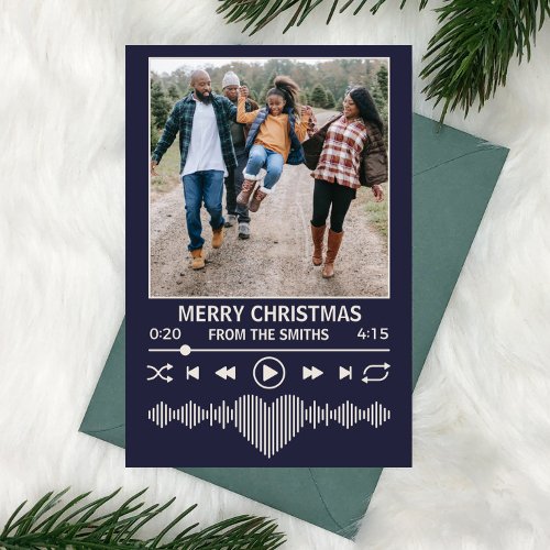 Streaming Music Player Photo Christmas Blue Holiday Card