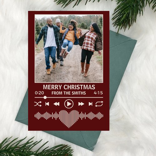 Streaming Music Red Player Photo Christmas Holiday Card