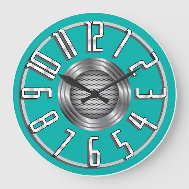 Streamline Art Deco Wall Clock - Aqua (Front)