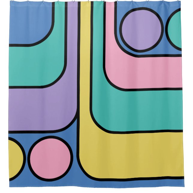 Streamline Moderne Retro Style Geometric Design Shower Curtain (Front)