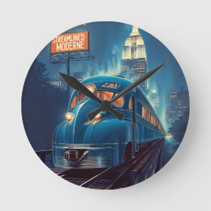 Streamline Moderne Vintage New York Express Round Clock
