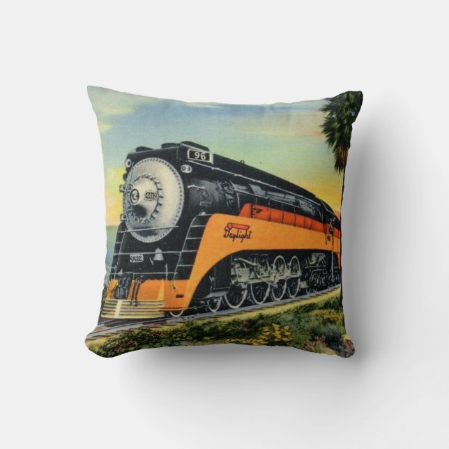 Streamline Steam Locomotive Throw Pillow (Front)