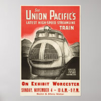 Streamline Train, 1934. Vintage Railroad Travel Poster