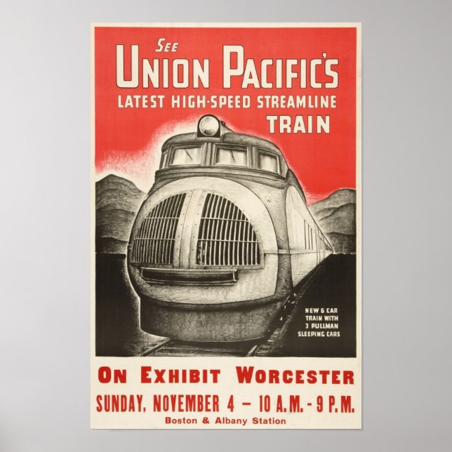 Streamline Train, 1934. Vintage Railroad Travel Poster (Front)