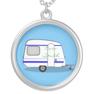 Streamlined small trailer gypsy caravan silver plated necklace