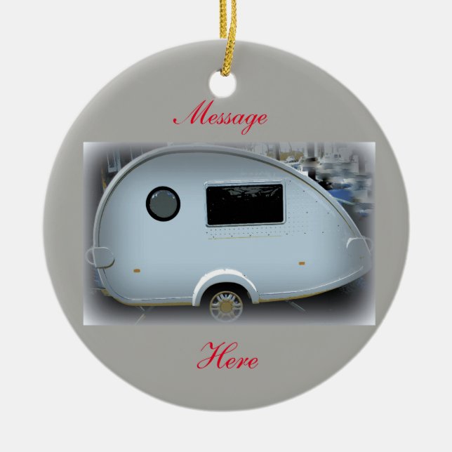 Streamlined teardrop trailer gypsy caravan ceramic ornament (Front)