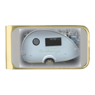 Streamlined teardrop trailer gypsy caravan gold finish money clip