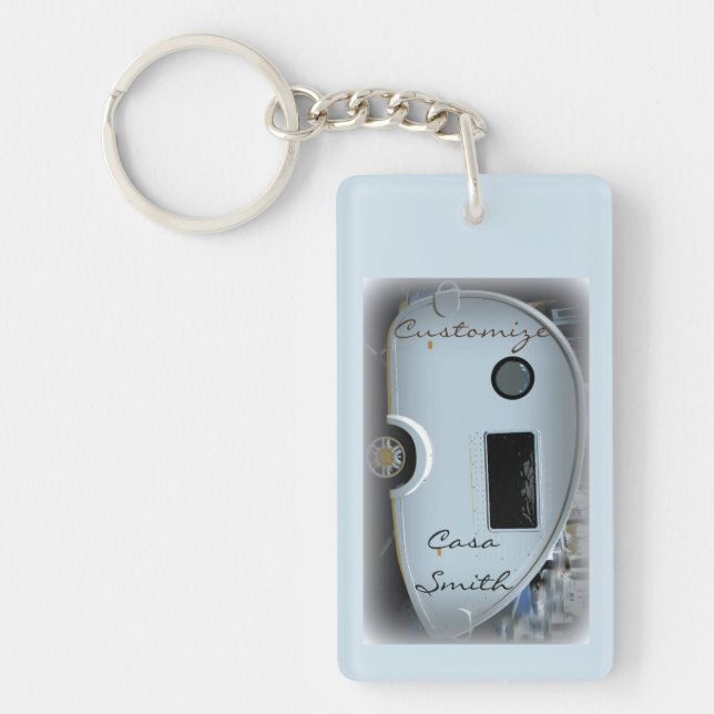Streamlined teardrop trailer gypsy caravan keychain (Front)