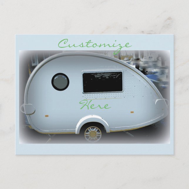 Streamlined teardrop trailer gypsy caravan postcard (Front)