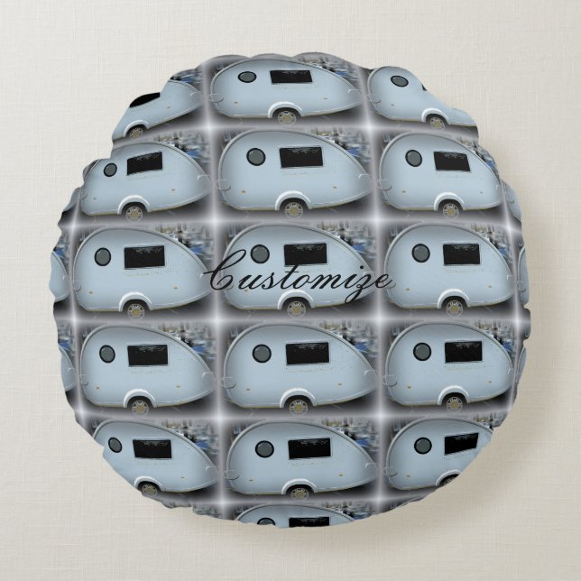 Streamlined teardrop trailer gypsy caravan round pillow (Front)