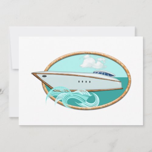 Streamlined Yacht in Oval Sea &amp; Sky Personalized Announcement