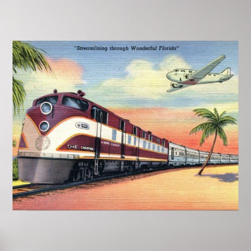 Streamliner Train Wonderful Florida Vintage Poster
