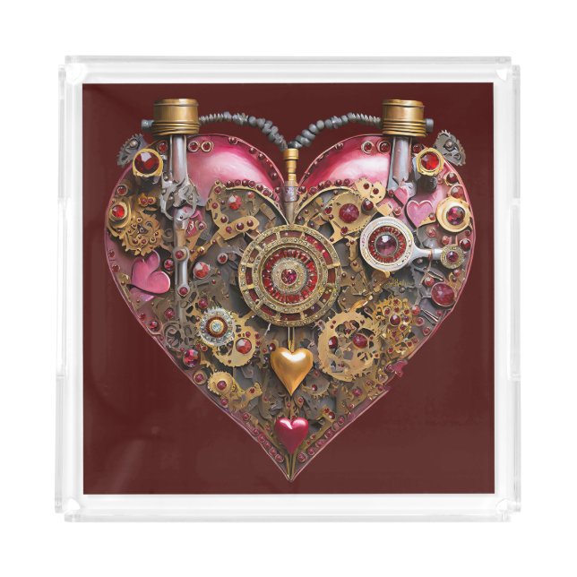 Streampunk Heart Ruby Valentine Acrylic Tray (Front)