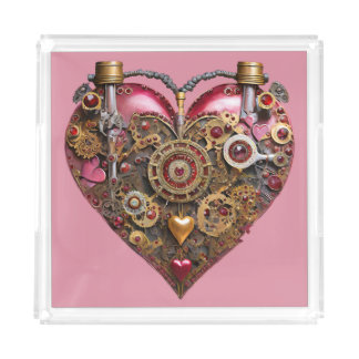 Streampunk Heart Ruby Valentine Acrylic Tray