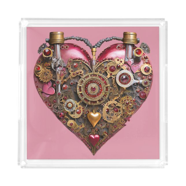 Streampunk Heart Ruby Valentine Acrylic Tray (Front)