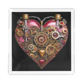 Streampunk Heart Ruby Valentine Acrylic Tray