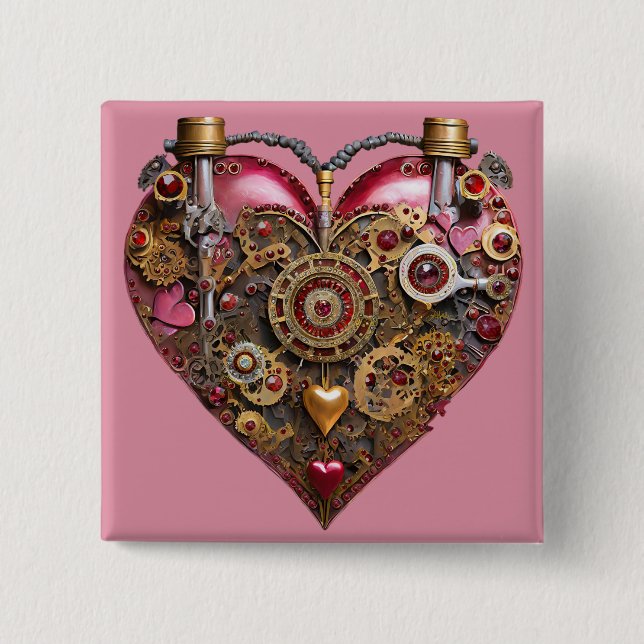 Streampunk Heart Ruby Valentine Button (Front)