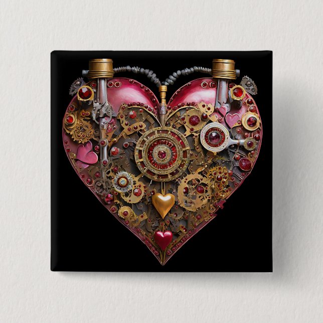 Streampunk Heart Ruby Valentine Button (Front)