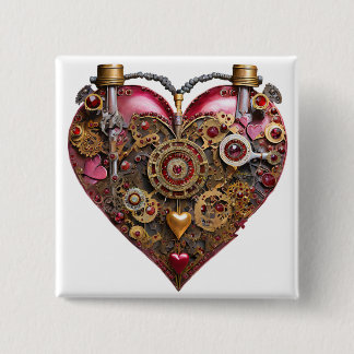 Streampunk Heart Ruby Valentine Button