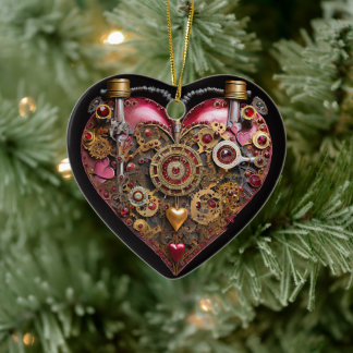 Streampunk Heart Ruby Valentine Ceramic Ornament