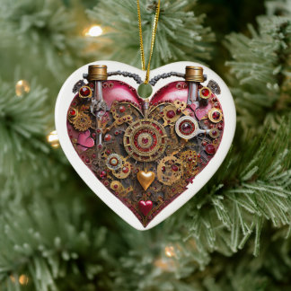 Streampunk Heart Ruby Valentine Ceramic Ornament