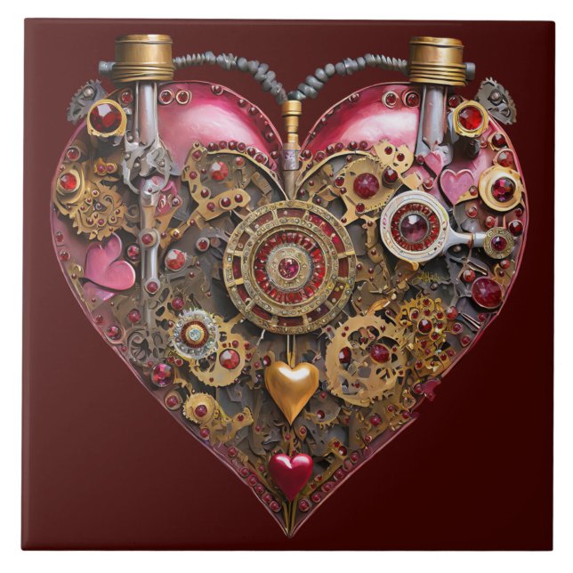 Streampunk Heart Ruby Valentine Ceramic Tile (Front)