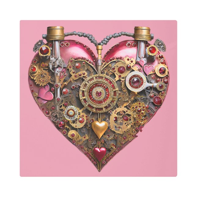 Streampunk Heart Ruby Valentine Metal Print (Front)
