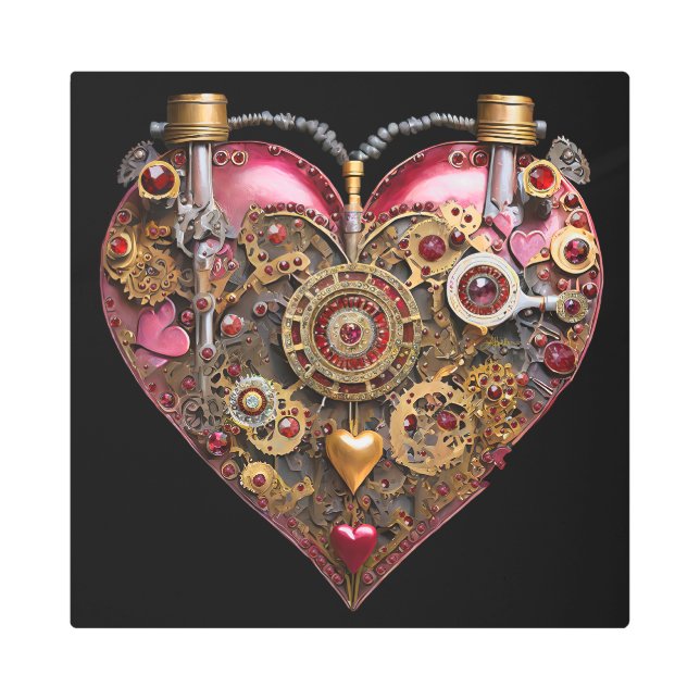 Streampunk Heart Ruby Valentine Metal Print (Front)
