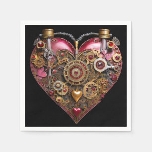 Streampunk Heart Ruby Valentine Napkins