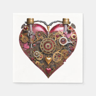 Streampunk Heart Ruby Valentine Napkins