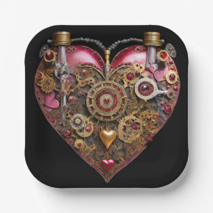 Streampunk Heart Ruby Valentine Paper Plates