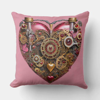 Streampunk Heart Ruby Valentine Throw Pillow