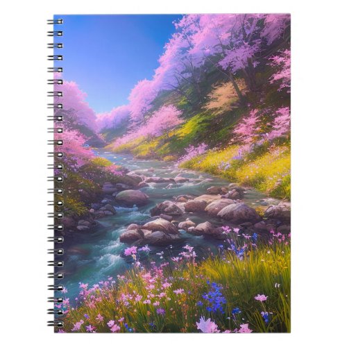 Streams Descent Through Cherry Blossom Hill Notebook