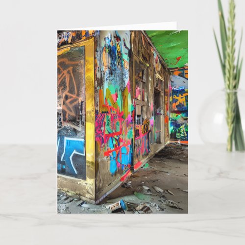 Street Art Abandoned Building  Colorful Day Card
