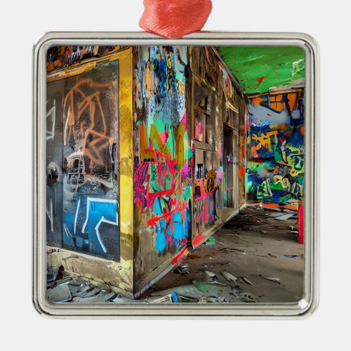 Street Art Abandoned Building Personalized Metal Ornament
