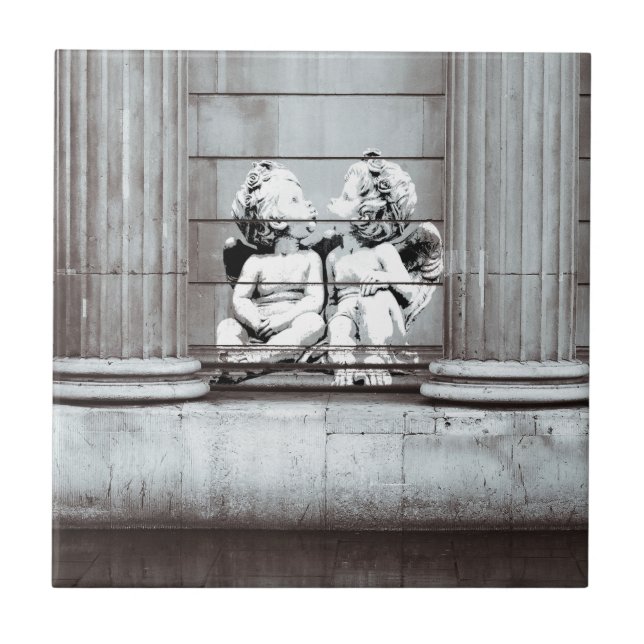 Street Art cherubs Ceramic Tile (Front)