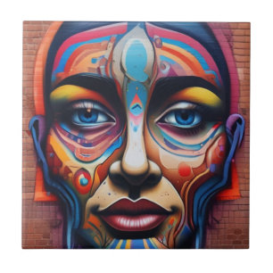 Street Art Colorful urban theme Graffiti Face Ceramic Tile