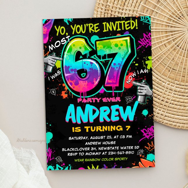 Street Art Graffiti 6 to 7 Birthday Invitation (Street Art Graffiti 6 to 7 Birthday Invitation)