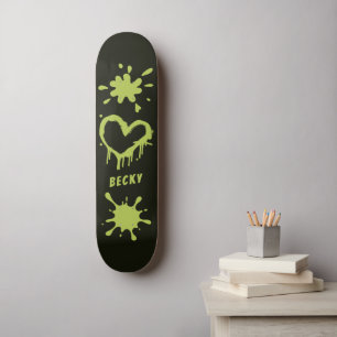 Street Art Heart Name Acid Green Splash Skateboard