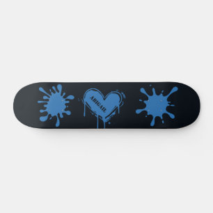 Street Art Heart Name Azure Blue Splash Skateboard