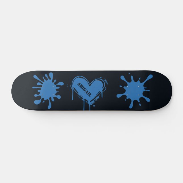 Street Art Heart Name Azure Blue Splash Skateboard (Horz)