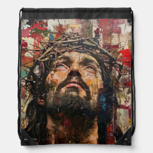 Street Art Jesus Drawstring Bag